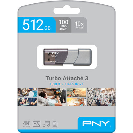 PNY 512GB Turbo Attache 3 USB 3.2 Gen 1 Memoria Flash 100 MB/s