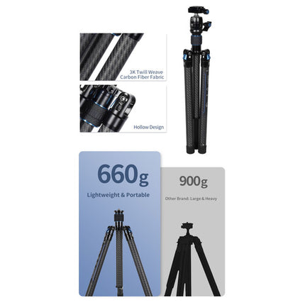 Sirui AT-125+B-00K Trípode de Fibra de Carbono 59.8 Pulgadas 22 lb Capacidad