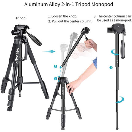 Neewer Trípode de Aluminio con Cabezal 3 Vías y Altura Máxima 177 cm