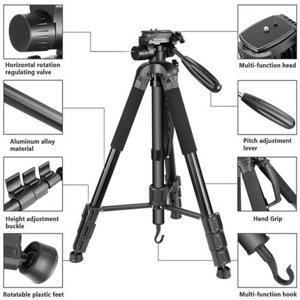 Neewer Trípode de Aluminio con Cabezal 3 Vías y Altura Máxima 177 cm