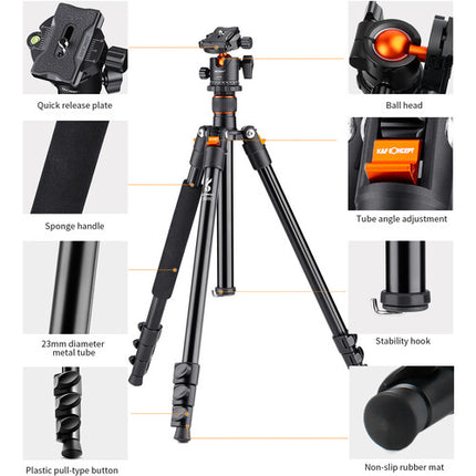 K&F Concept SA234 Trípode para Cámara DSLR Altura Máx 61.6" Carga 22 lb con Cabezal KF-28
