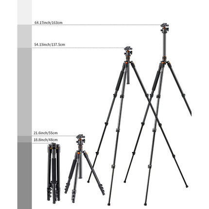 K&F Concept SA234 Trípode para Cámara DSLR Altura Máx 61.6" Carga 22 lb con Cabezal KF-28