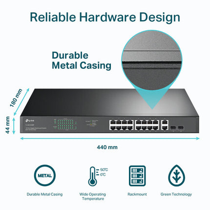 TP-Link JetStream TL-SG1218MP Switch no gestionado 16 puertos Gigabit PoE+ 250W con SFP