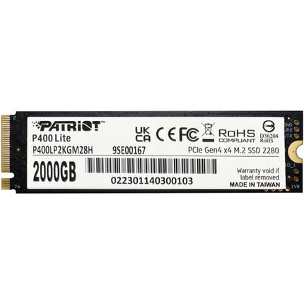 Patriot 2TB P400 Lite SSD Interna NVMe PCIe 4.0 M.2 3500 MB/s Lectura 2700 MB/s Escritura