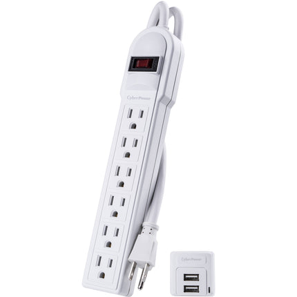 CyberPower Protector contra Sobretensiones 6 Tomas 2 Puertos USB 3 Pies Blanco