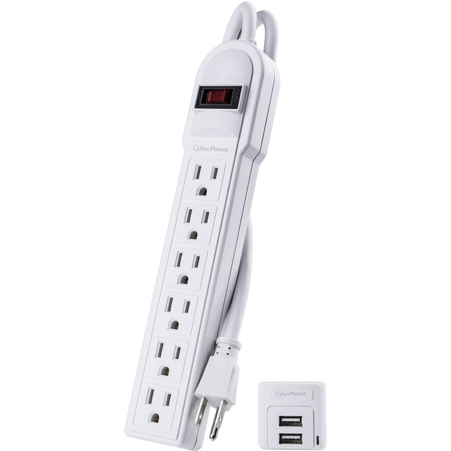 CyberPower Protector contra Sobretensiones 6 Tomas 2 Puertos USB 3 Pies Blanco