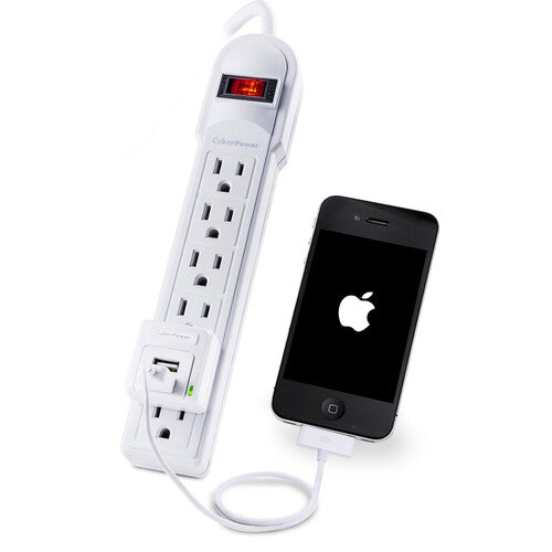 CyberPower Protector contra Sobretensiones 6 Tomas 2 Puertos USB 3 Pies Blanco