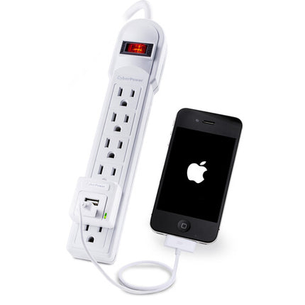 CyberPower Protector de Sobretensión 6 Tomas 2 Puertos USB-A 2 Paquetes Blanco