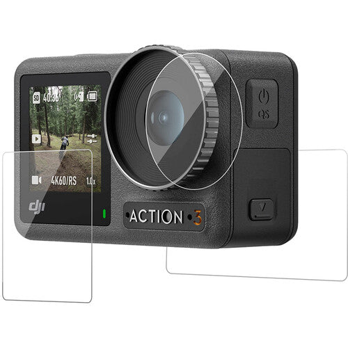 TELESIN Kit de Láminas Protectora Templada para Cámara DJI Action 3 Antihuellas Adsorción Electroestática