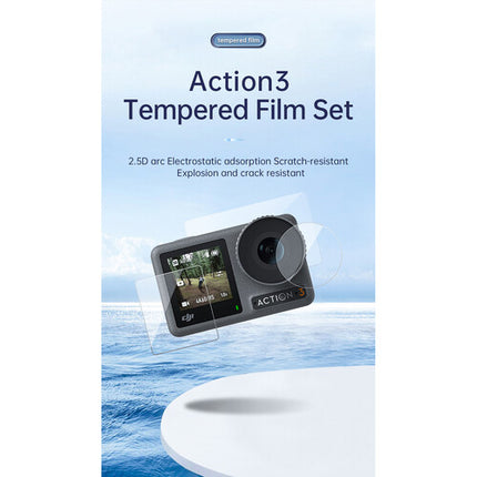 TELESIN Kit de Láminas Protectora Templada para Cámara DJI Action 3 Antihuellas Adsorción Electroestática