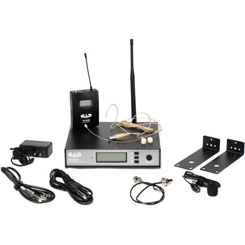 CAD WX1000BP Sistema de Micrófono Inalámbrico con Lavalier y Headset 510-570 MHz 100 Frecuencias LCD
