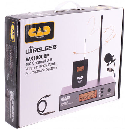 CAD WX1000BP Sistema de Micrófono Inalámbrico con Lavalier y Headset 510-570 MHz 100 Frecuencias LCD