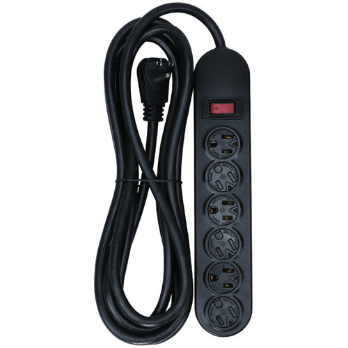 Protector de Sobretensión 6 Tomas 15A 12 Pies Cable Negro 90 Julios