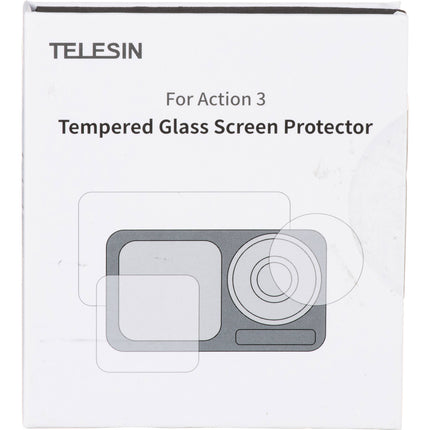TELESIN Kit de Láminas Protectora Templada para Cámara DJI Action 3 Antihuellas Adsorción Electroestática