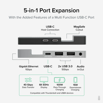 Plugable 5-en-1 Hub USB-C para MacBook Pro Air con Ethernet 3.5 mm audio