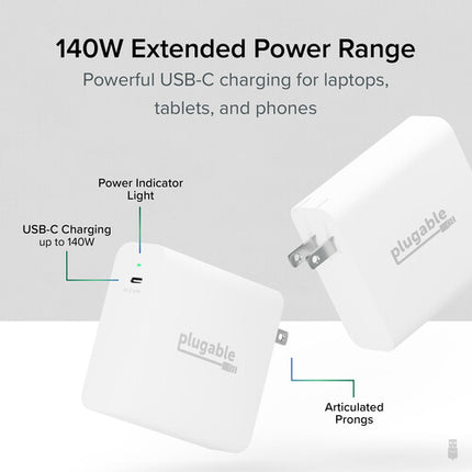 Plugable Adaptador de corriente USB-C GaN 140W con enchufe plegable y PD 3.1