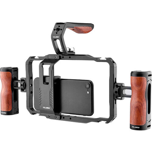 YELANGU LW-B01A Jaula Universal para Smartphones con Asa Madera y Clip Power Bank