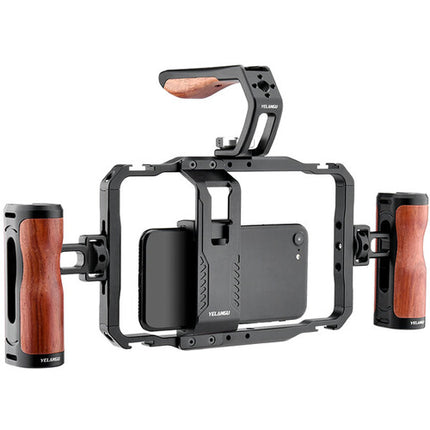 YELANGU LW-B01A Jaula Universal para Smartphones con Asa Madera y Clip Power Bank