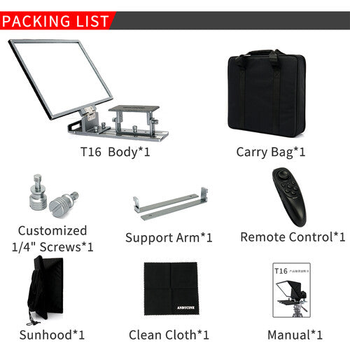 ANDYCINE T16 Teleprompter Plegable para Cámaras y Smartphones con Monitor 16" y Aluminio