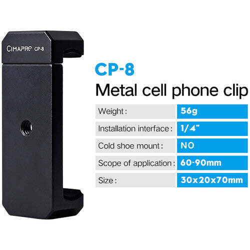 CimaPro CP-8 Metal Clip para Teléfono Smartphones 2.4 a 3.5 Pulgadas