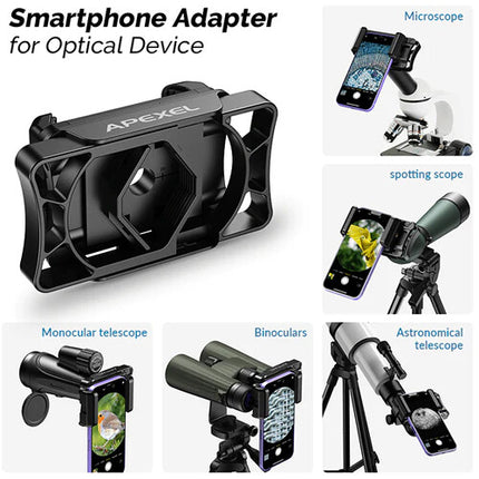 Apexel Adaptador Universal para Smartphone Compatible con Oculares 0.9-2.0 Pulgadas y Teléfonos 2.6-3.7 Pulgadas