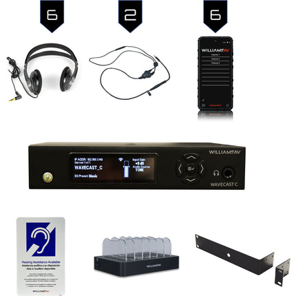 Williams Sound WaveCAST Sistema de Escucha Asistida Wi-Fi con 6 Receptores WAV Pro Auriculares Plegables y Kit Rackmount