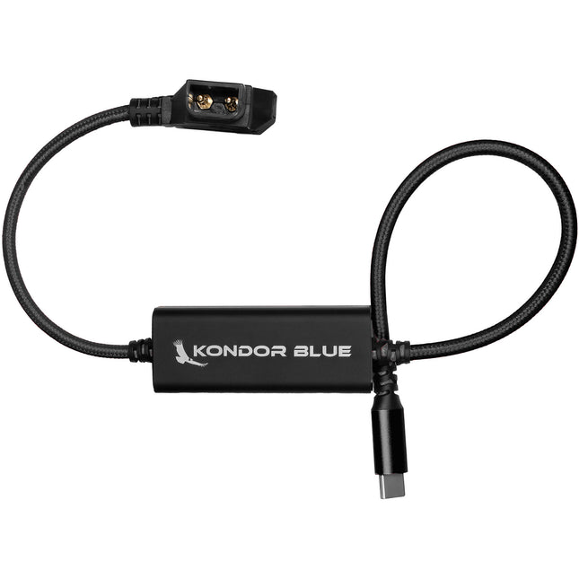 Kondor Blue Cable de alimentación D-Tap a USB-C 16" para cámaras sin espejo 65W Raven Black