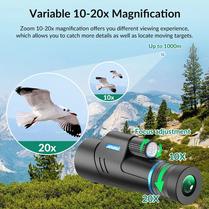 Apexel 10-20x50 Monocular Zoom 50mm Lente Nitrogeno Impermeable