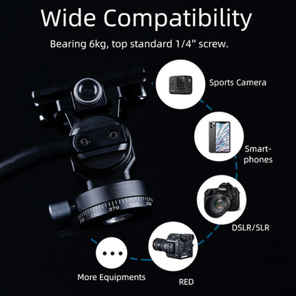 XILETU LS1 Cabezal de Video Mini Pan y Tilt Capacidad 13.2 lb y 7.2" Mango desmontable