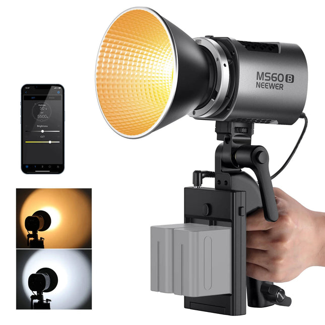 Neewer MS60B Bi-Color Luz LED Monolight 40000 Lux 2700-6500K con Reflector y Adaptador Bowens