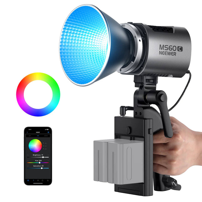 Neewer MS60C RGB LED Monolight Luz Continua 8300 Lux 2700-6500K Kit Completo