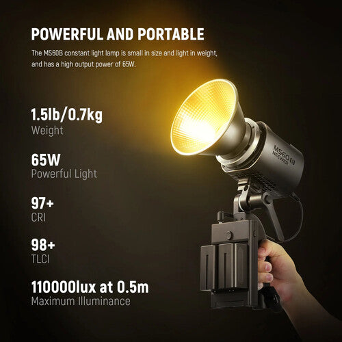 Neewer MS60B Bi-Color Luz LED Monolight 40000 Lux 2700-6500K con Reflector y Adaptador Bowens