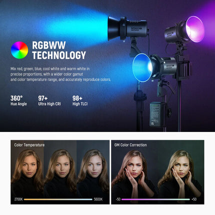 Neewer MS60C RGB LED Monolight Luz Continua 8300 Lux 2700-6500K Kit Completo