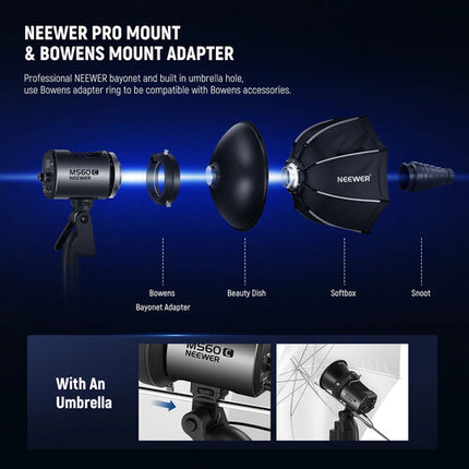 Neewer MS60C RGB LED Monolight Luz Continua 8300 Lux 2700-6500K Kit Completo