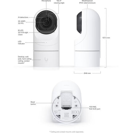 Ubiquiti UniFi UVC-G5-FLEX Cámara de red interior 4MP visión nocturna 2688x1512 PoE