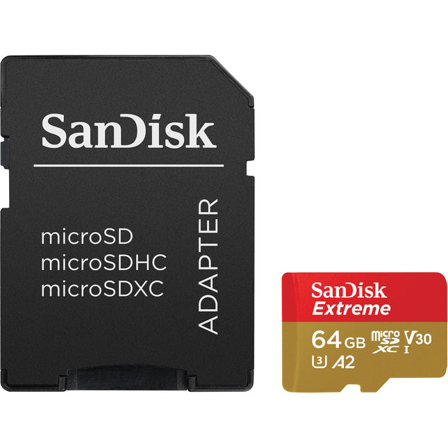 SanDisk 64GB Extreme microSDXC UHS-I A2 V30 Class 10 con Adaptador SD
