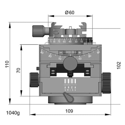 Arca-Swiss C1 Cube Cabezal Micrométrico Capacidad 40kg Altura 11cm con Liberación Rápida