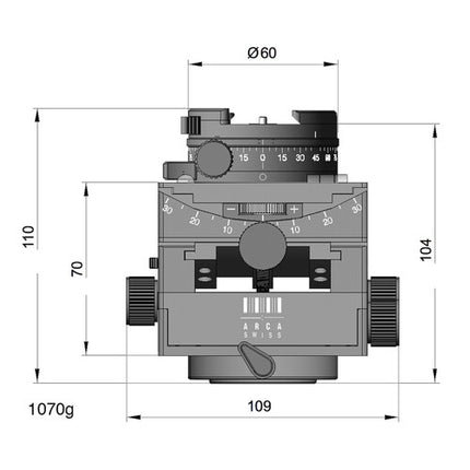 Arca-Swiss C1 Cube Cabezal Engranajes Carga 40kg Altura 11.7cm
