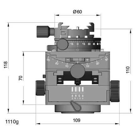 Arca-Swiss C1 Cube Cabezal de Engranajes Capacidad 40kg Altura 4.6"