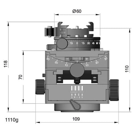 Arca-Swiss C1 Cube cp Cabezal con Engranajes 88 lb 4.6" Altura
