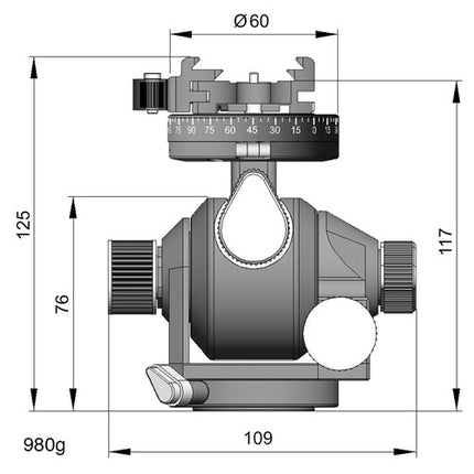 Arca-Swiss d4 Cabezal de Trípode Geared Capacidad 75 lb Altura 4.3"