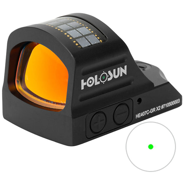Holosun HS407C Mira Micro Reflex Solar 2 MOA Punto Verde 50K Horas batería