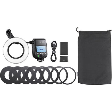Godox MF-R76N Flash Anillo Macro TTL para Nikon con Batería Recargable y 8 Adaptadores