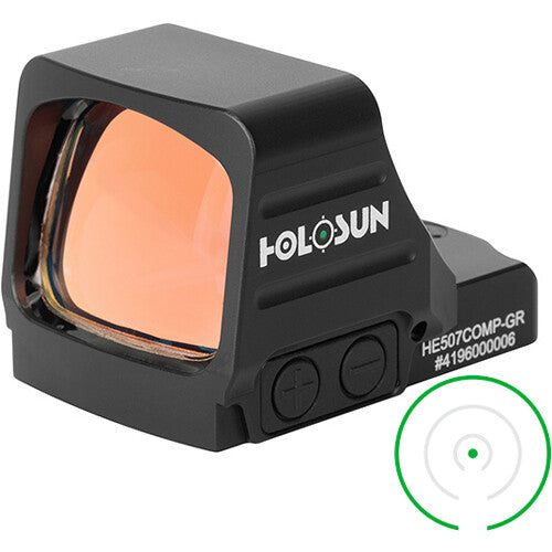 Holosun HE507COMP-GR Mira Reflex de Apertura para Pistolas Subcompactas con Retículo Verde y Lente 0.9x1.1 pulgadas