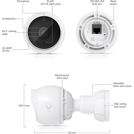 Ubiquiti UniFi G5 Cámara Exterior 5MP Visión Nocturna 2688x1512 3 Ejes Ajustable