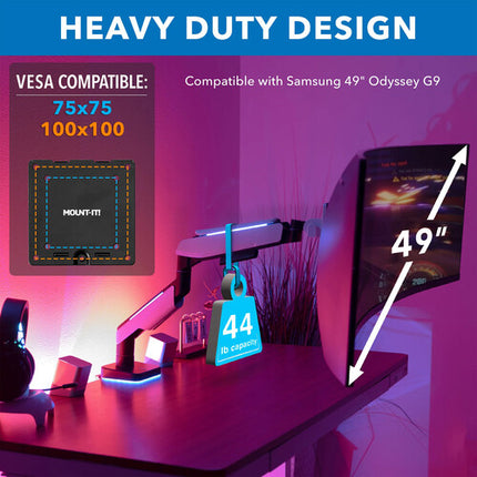 Mount-It Soporte para Monitor Ultrawide hasta 49" con Iluminación RGB y Montaje VESA