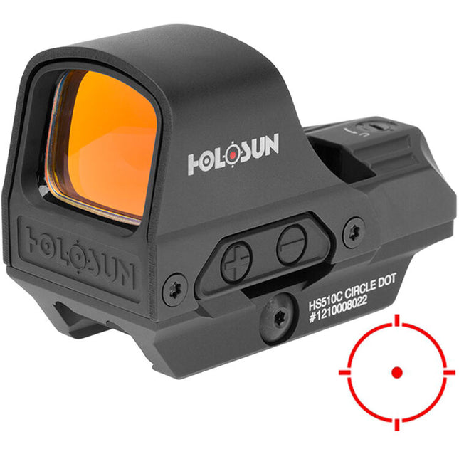 Holosun HE510C Mira Reflex Abierta Retícula Punto-Círculo Rojo 50K Horas Batería Montura Co-Witness