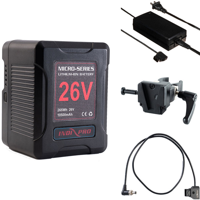IndiPRO Tools Kit de energía portátil batería V-Mount 260Wh y cargador D-Tap para ikan Lyra LBX8 panel LED bicolor