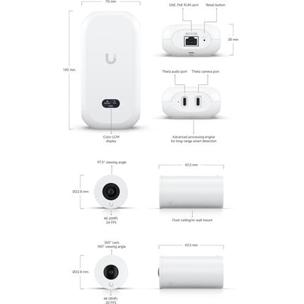 Ubiquiti UniFi Protect Sistema de Cámaras de Seguridad AI Theta 3264x2448 180° Campo de Visión