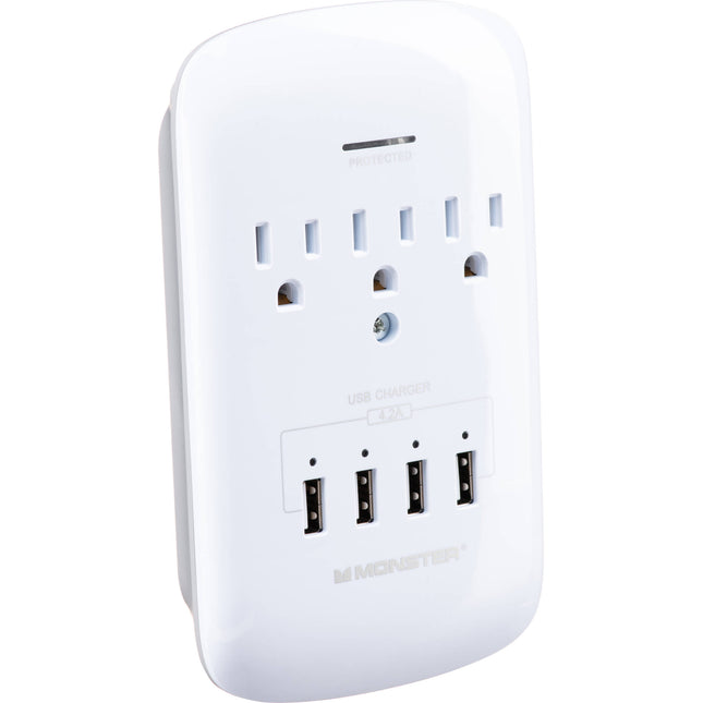Monster Cable Wall Tap Protector contra Sobretensiones 980J 3 Enchufes 4 USB